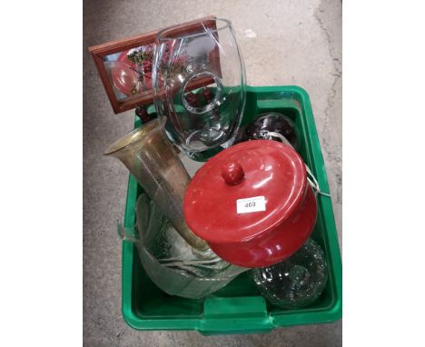 Box of glass ware, ceramic cooking pot etc. 