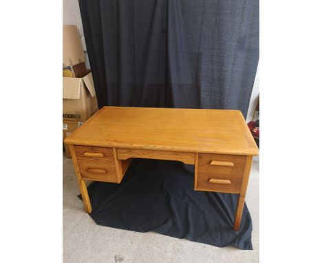 Light oak school teachers knee hole desk 