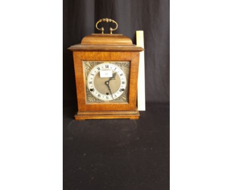 British Made Quality Bracket Mantel Clock In Mahogany Case With Brass Face Glass Viewing Sides With Pendulum. 