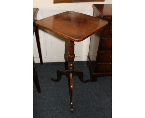 A 19th century mahogany rectangular tilt-top table on baluster stem and tripod base, 57cm