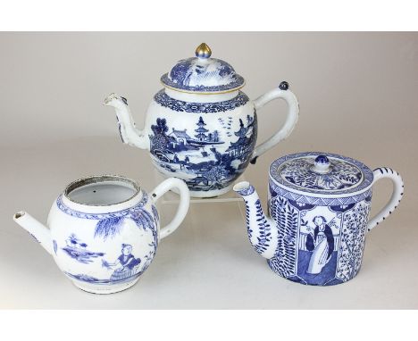 Two Chinese blue and white globular teapots (one without lid), together with a Japanese blue and white teapot