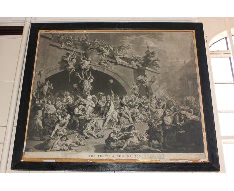 After Johann Zoffany (1733-1810), 'The Tenth of August 1793', street scene of rioting and destruction, print by R Earlom, ins