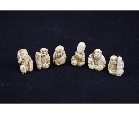 Six small early 20th century carved ivory netsuke