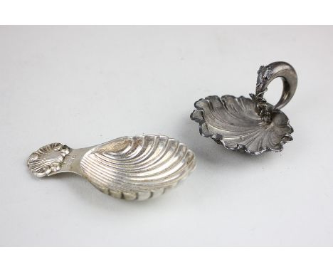 A Victorian silver caddy spoon with grapevine handle and leaf bowl, maker George Unite, Birmingham 1861, together with an Eli