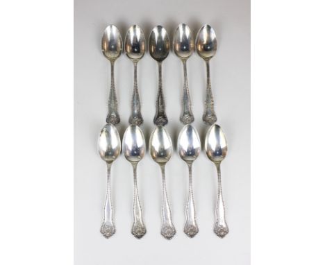 Ten sterling silver teaspoons, monogrammed, 6.5oz
