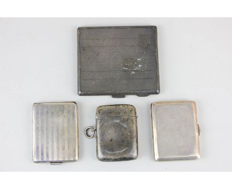 A silver cigarette case with engine turned decoration, Birmingham 1931, together with a silver book match case, Birmingham 19