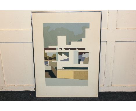 Elizabeth Robinson (20th century), view of the National Theatre from the Hayward Gallery, screen print, signed and titled, nu