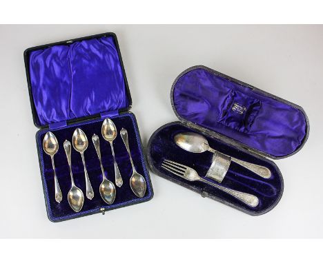 A cased set of six George V silver teaspoons, maker C T Burrows & Sons, Sheffield 1913, together with a Victorian silver chri