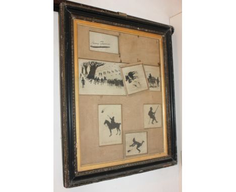 Harry Furniss, a collection of six pen and ink character studies of hunting scenes, framed, (a/f), largest 12cm by 20cm, (NC)