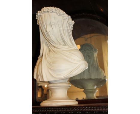 A 19th century Copeland Parian bust of a veiled lady with floral garland, marked K Monte 1861, the circular base inscribed Cr