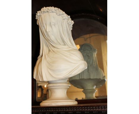 A 19th century Copeland Parian bust of a veiled lady with floral garland, marked K Monte 1861, the circular base inscribed Cr