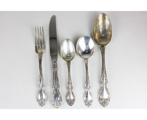 A Gorham sterling silver Melrose pattern part canteen comprising eight dessert and soup spoons, eight table forks, eight tabl