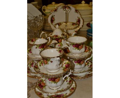 A Royal Albert Old Country Roses tea service, for six, comprising teacups, saucers, side plates, teapot, milk jug, sugar bowl