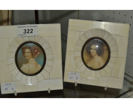 French School. a pair, portrait miniatures, of Beauties, ivorine frames