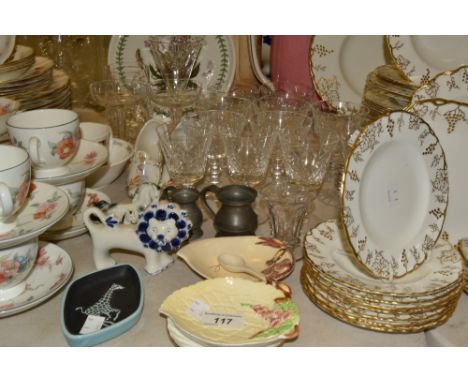 Ceramics and Glass - a  Wedgwood Phillippa tea service, for four;  a  Portmeirion Botanical Garden serving plate;  cut glasse