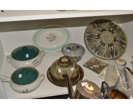A Denby  Glyn Colledge bowl;  a similar trinket dish;  a Poole preserve pot and toast rack;  a Susie Copper meat plate;  a De