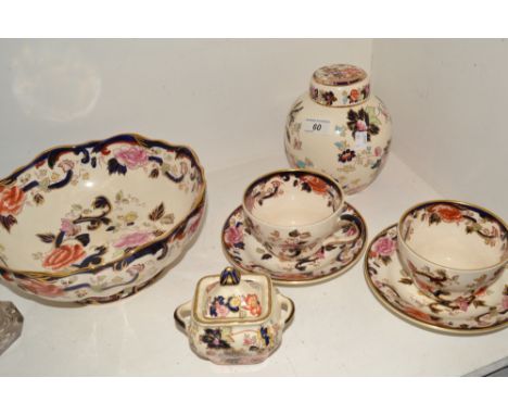 A Mason's Mandalay pattern ginger jar and cover;  a similar large bowl;  two large cups and saucers;  etc 