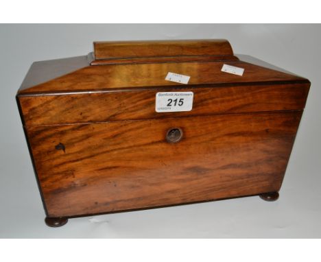 A George III walnut sarcophagus two section  tea caddy, bun feet, c.1820