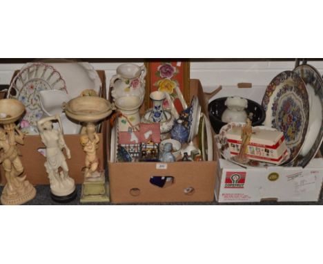 Ceramics - a Capo-di-Monte plaque of roses;  a meat plate;  wash jug and bowl;  steins;  etc 