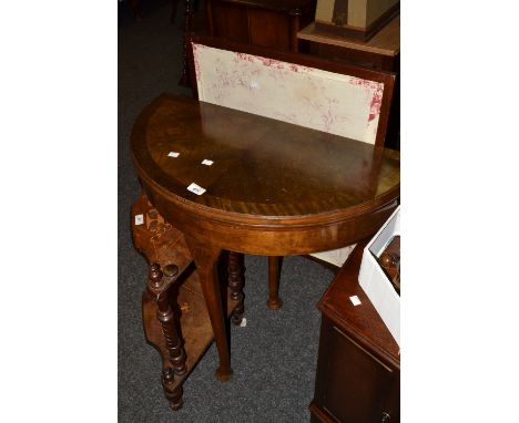 A 20th century walnut Demi - lune card table, cabriole legs, shells to knees, c.1930