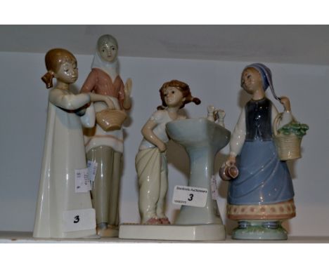 A Lladro figure, Wash Time;  others, girl with jug;  etc (4)