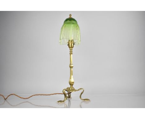 A Brass Pullman Carriage Lamp with Etched Vaseline Glass Shade, 46cms