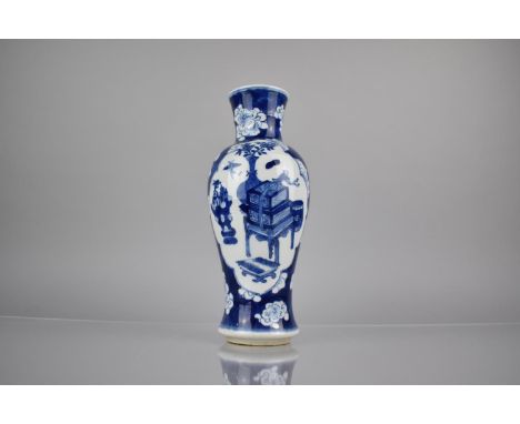 A 19th Century Qing Period Porcelain Blue and White Prunus Pattern Baluster Vase with Precious Objects Cartouche with Antique