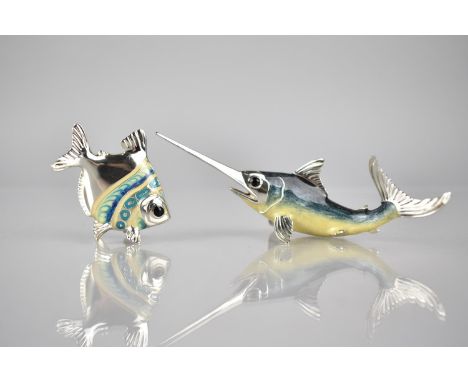 A Saturno Silver and Enamel Study of a Tropical Fish, 4.5cms High together with a Marlin Example, 11cms High 