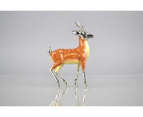 A Saturno Silver and Enamel Study of a Deer, Hallmark to Hind Leg, 10cms High 
