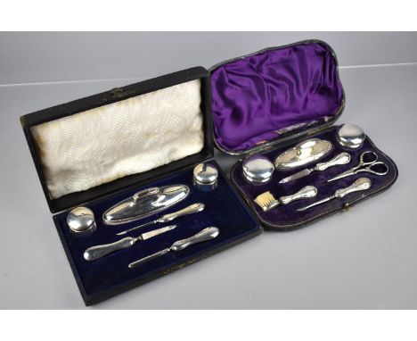 An Early 20th Century Fitted Manicure Case Containing Silver &amp; Other Items to Include Set of Four Edward VII Silver Mount