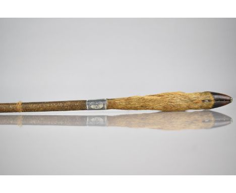 A Deer's Foot Handled Driving Whip with Monogrammed and Engine Turned White Metal Collar Studded Shoe to Hoof, 92cm Long 