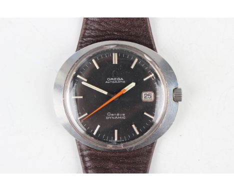 An Omega Dynamic Automatic steel cased gentleman's wristwatch, the signed black dial with baton hour markers, centre seconds 