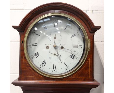 A Scottish Regency mahogany longcase clock with eight day movement striking on a bell, the 13-inch circular painted dial with