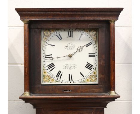 A George III oak longcase clock with thirty hour movement striking on a bell, the 11-inch square dial inscribed 'Wynn, Alresf