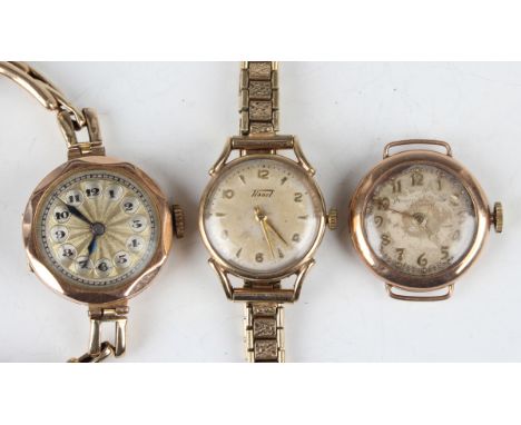 A Tissot 9ct gold circular cased lady's wristwatch, Birmingham 1956, case diameter 2.2cm, on a gilt metal bracelet, together 