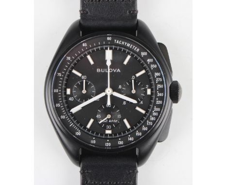 A Bulova Lunar Pilot chronograph black coated steel cased gentleman's wristwatch, Ref. 98A186, with 262 KHZ caliber quartz mo