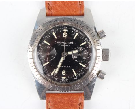 A Chronosport chronograph steel cased gentleman's wristwatch with unsigned jewelled Landeron 248 caliber movement, the signed