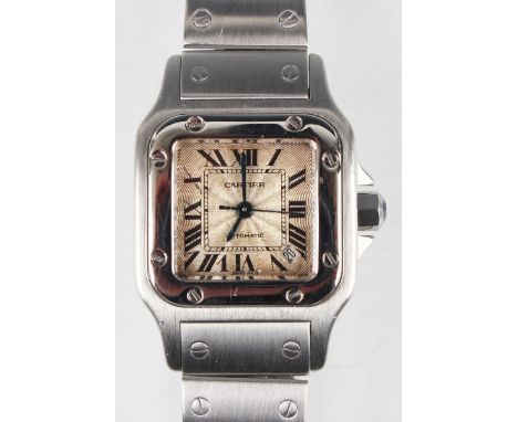 A Cartier Santos automatic steel lady's bracelet wristwatch, Ref. 2423, the signed square silvered dial with blued steel hand