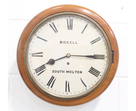 A George VI mahogany circular wall timepiece with eight day single chain fusee movement, the backplate detailed 'Made by F.W.