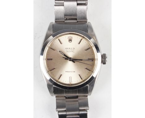 A Rolex Oyster Royal Precision stainless steel gentleman's bracelet wristwatch, Ref. 6426, circa 1963, the signed silvered di