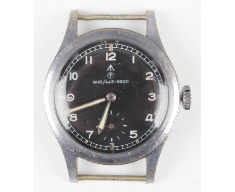 A Record military issue steel cased gentleman's wristwatch with signed jewelled 022K caliber movement, the replacement black 