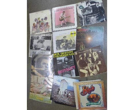 A box of approximately sixty LP records including Rolling Stones, Roxy Music, Led Zeppelin, Deep Purple, etc.