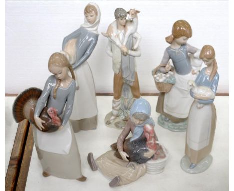 SIX LLADRO FIGURES, 30CM H AND CIRCA, PRINTED MARK