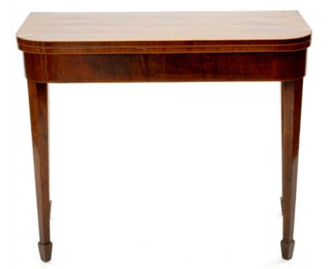 A GEORGE III INLAID MAHOGANY AND LINE INLAID CARD TABLE, 75 X 90CM