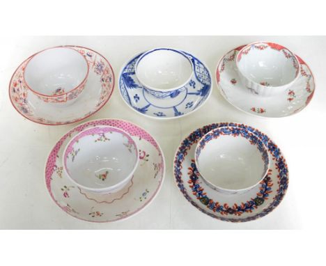 A LIVERPOOL TEA BOWL AND SAUCER, TRANSFER PRINTED IN UNDERGLAZE BLUE AND ENAMELLED IN RED AND GREEN, 13CM D, C1780 AND FOUR O