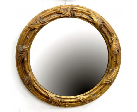 A GILTWOOD CONVEX MIRROR, 46CM D OVERALL