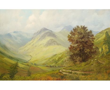 Jack R Mould (British 1925-1998): Mountain Valley, oil on canvas signed 60cm x 90cm