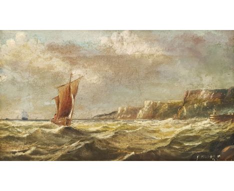 F Hopper (British 19th century): Sailing off the Coast, oil on canvas signed and dated '97, 14cm x 24cm