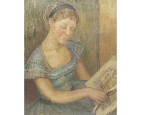 Constance Ann Parker (British 1921-2016): Portrait of a Young Girl Reading, oil on canvas unsigned 60cm x 48cm