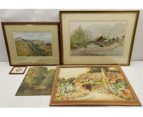 K Bate (British 20th century): Stone Bridge, watercolour signed; 'Ennerdale from Great Gable', 20th century watercolour indis